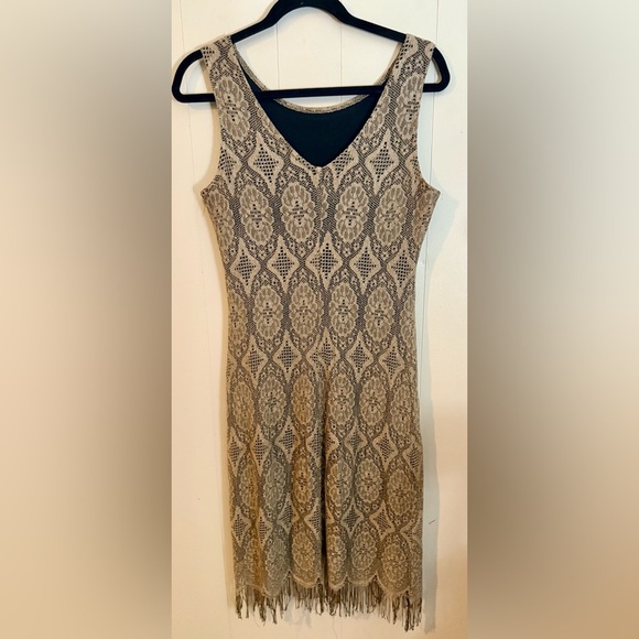 HARLOW Vintage Pullover Dress SZE 10 Tan Lace over Black Bodice Party or Formal - Picture 5 of 7